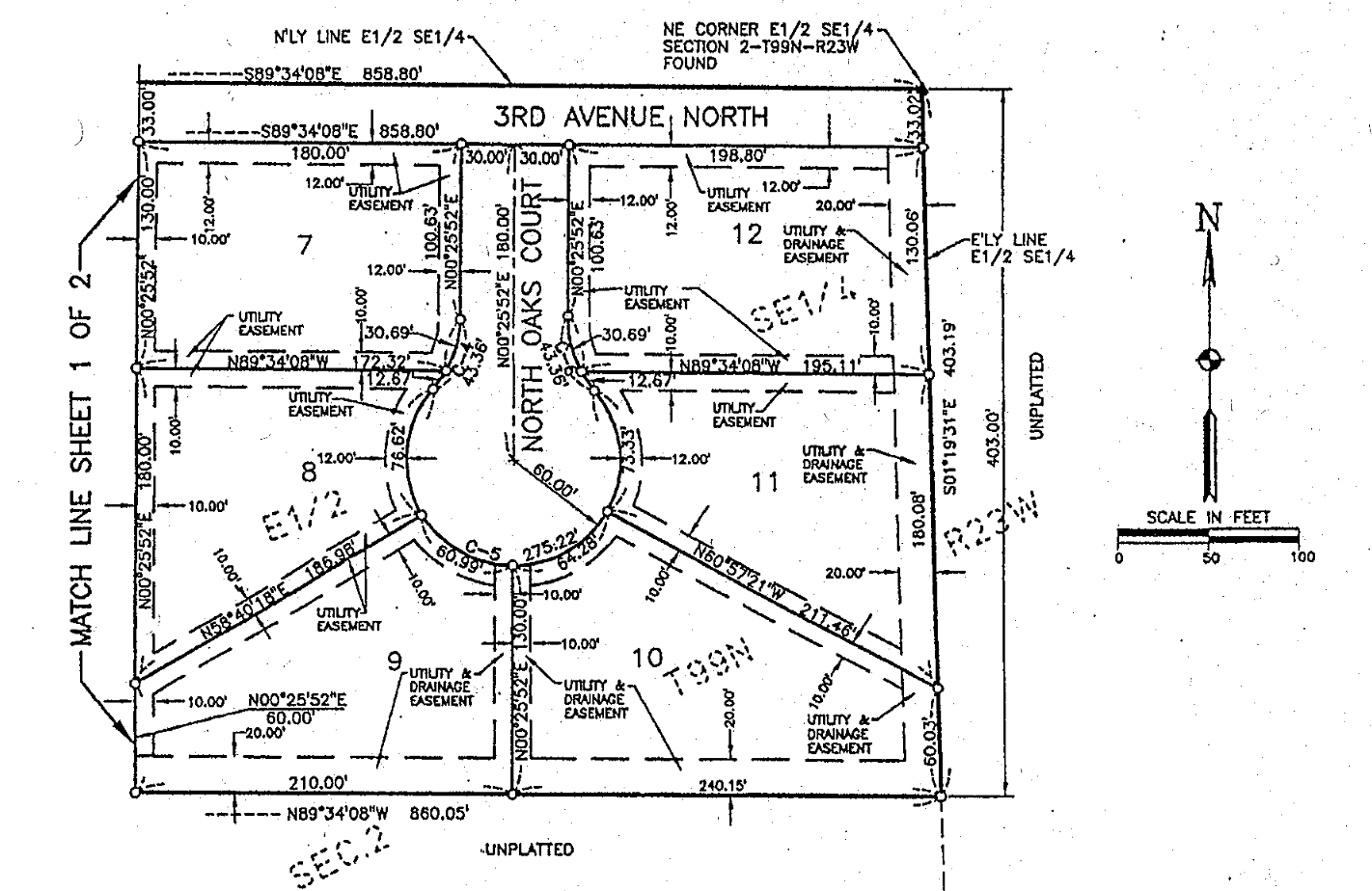 Recorded plat showing Lot 7, North Oaks Second Subdivision